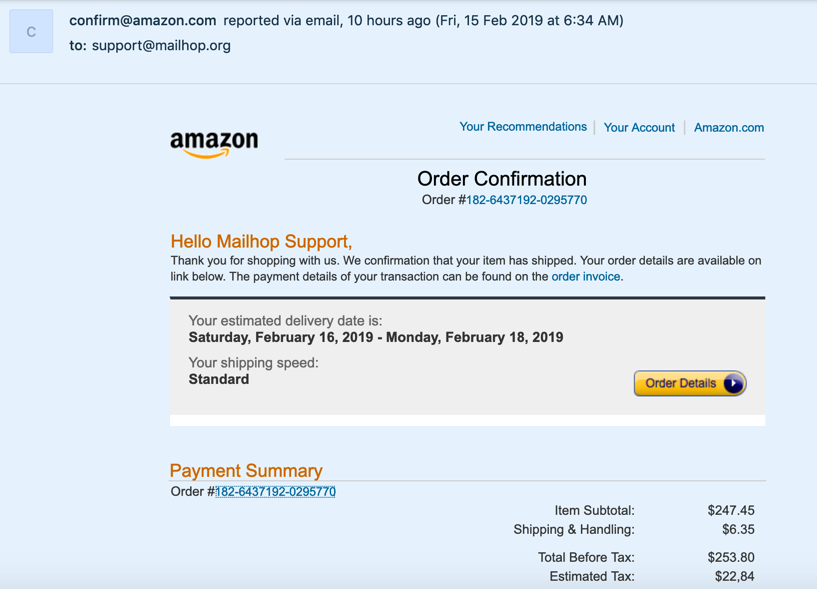 Amazon Order Confirmation Trojan